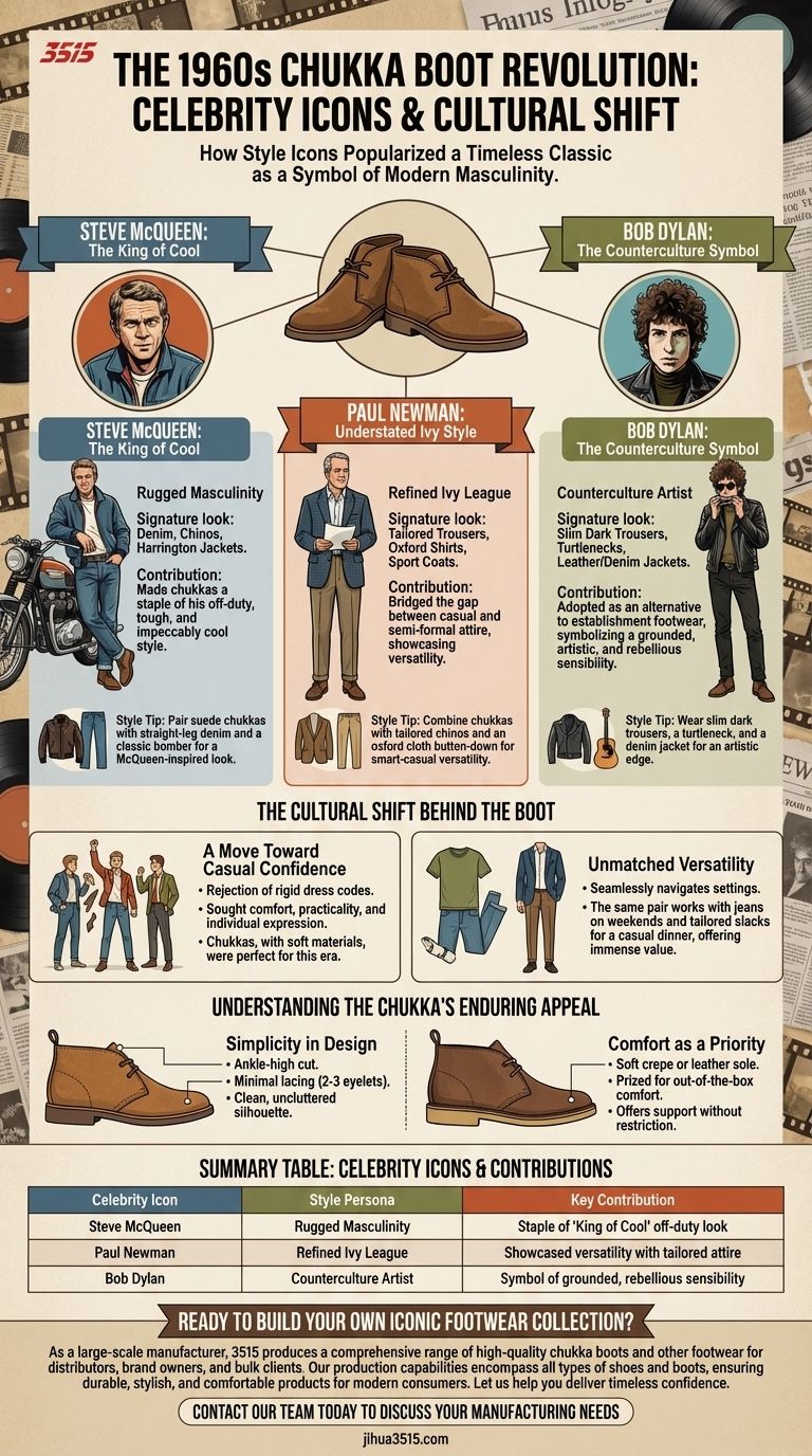 ¿Qué celebridades ayudaron a popularizar las botas chukka en la década de 1960? Iconos de estilo e influencia Guía Visual
