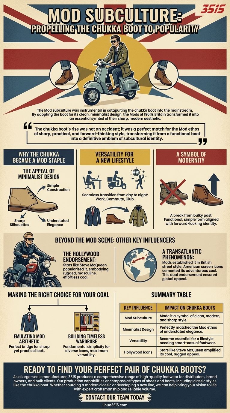 Come ha influenzato la sottocultura Mod la popolarità degli stivali chukka? Da Caposaldo della Sottocultura a Classico Moderno Guida Visiva