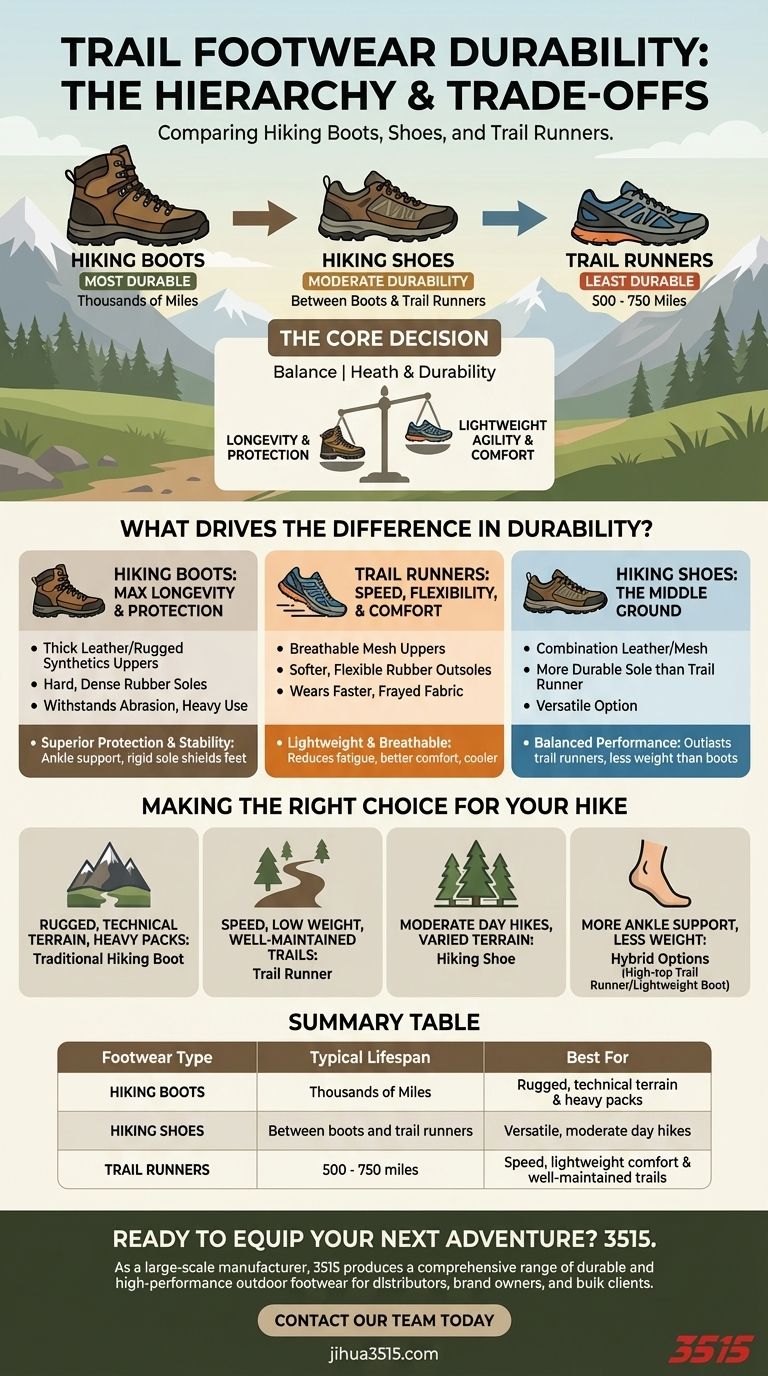 トレイルランナーの耐久性は、ハイキングブーツやシューズと比較してどうですか？冒険に最適なフットウェアを選びましょう ビジュアルガイド
