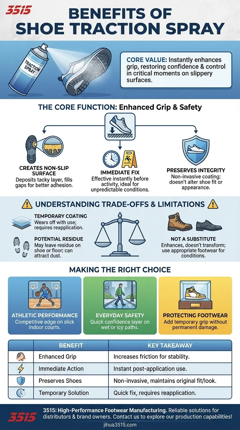 Quels sont les avantages de l'utilisation d'un spray de traction pour les chaussures ? Améliore instantanément l'adhérence et la sécurité Guide Visuel