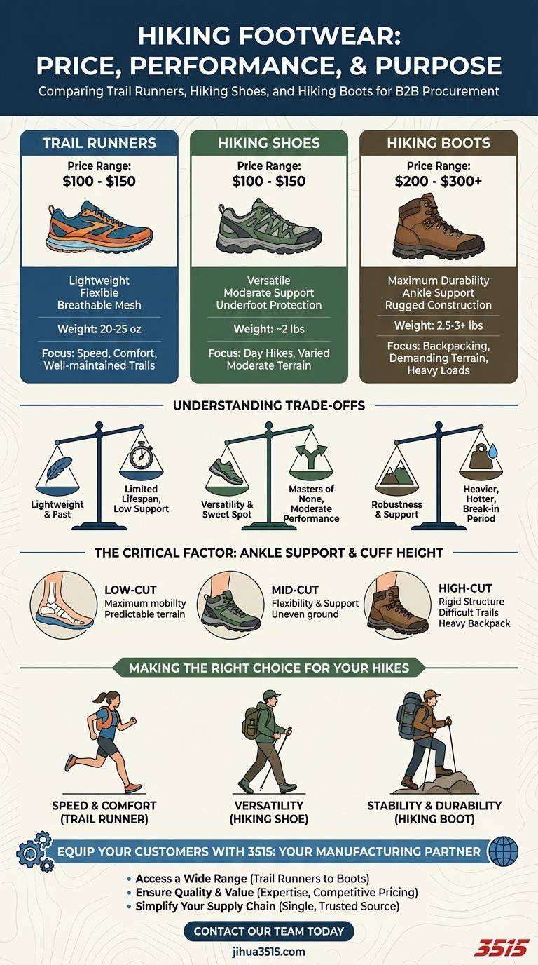 トレイルランナー、ハイキングシューズ、ハイキングブーツの一般的な価格帯は？賢いフットウェア投資のためのガイド ビジュアルガイド