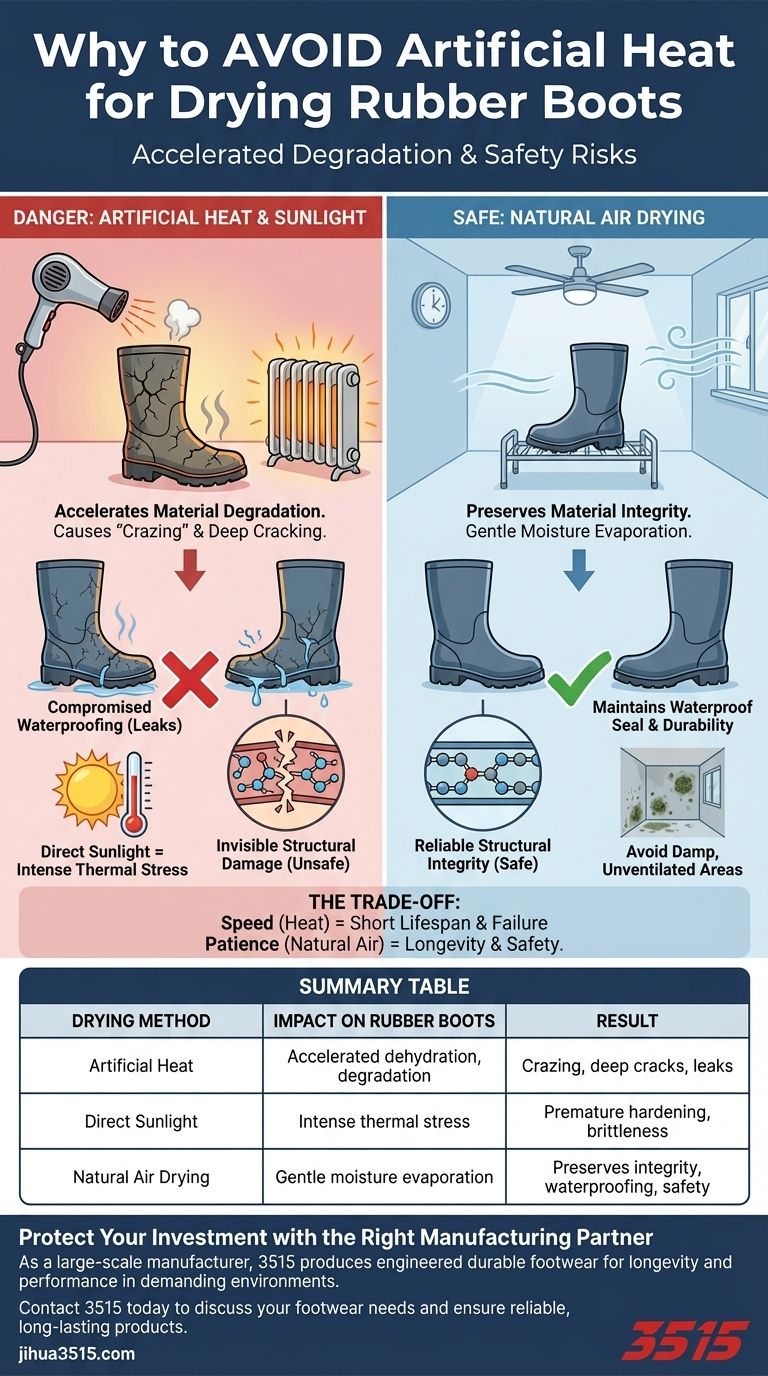 Почему следует избегать искусственных источников тепла при сушке резиновых сапог? Предотвращение растрескивания и продление срока службы Визуальное руководство