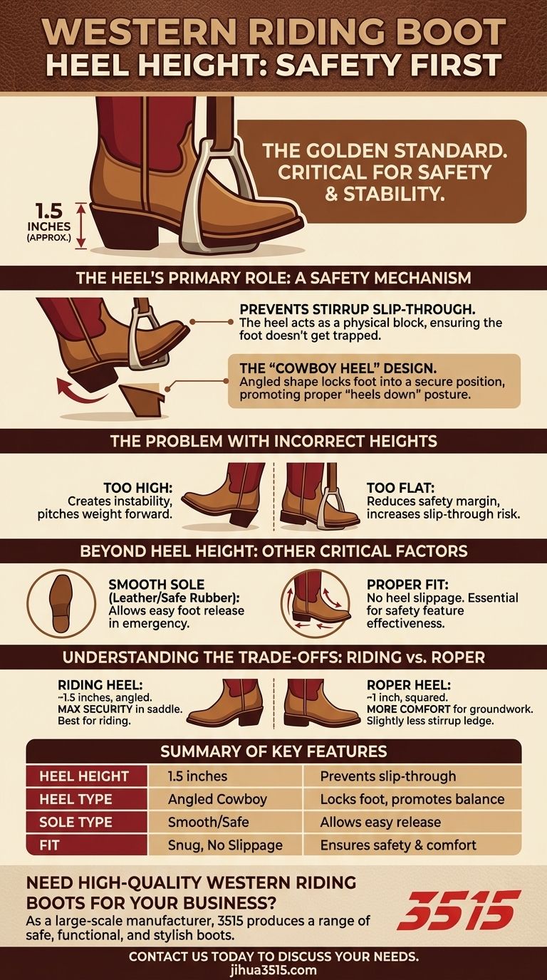 ウェスタンライディングブーツに推奨されるヒールの高さとその理由は？ 1.5インチのヒールは安全に不可欠です。 ビジュアルガイド