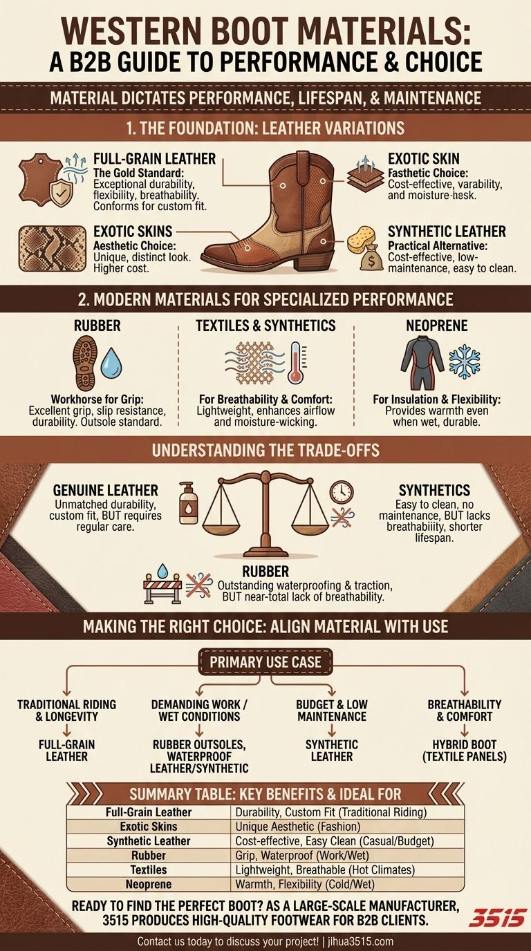 Quels matériaux sont utilisés pour les bottes de style Western ? Un guide sur la durabilité, le style et la performance Guide Visuel