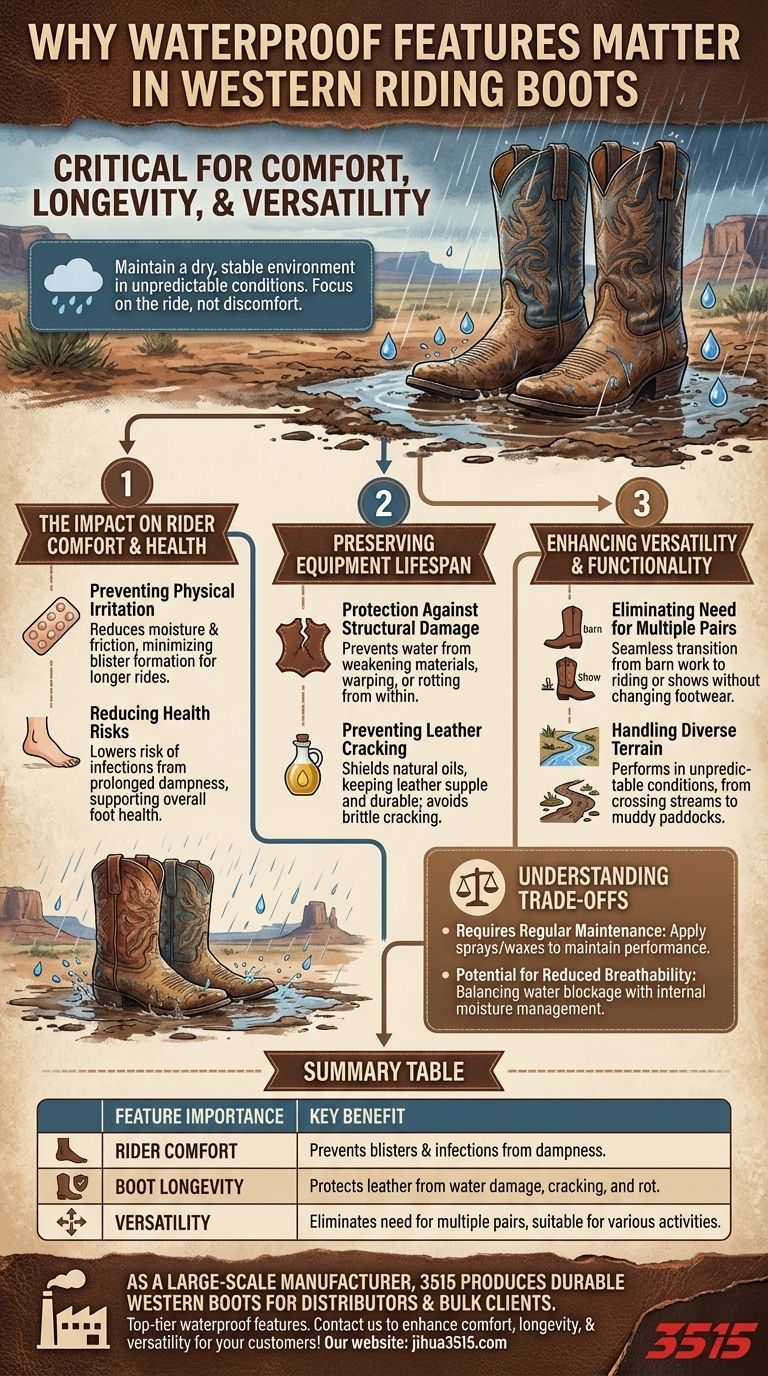 Por que os recursos à prova d'água ou resistentes às intempéries são importantes nas botas de montaria ocidentais? Aumente o conforto e a longevidade das botas Guia Visual