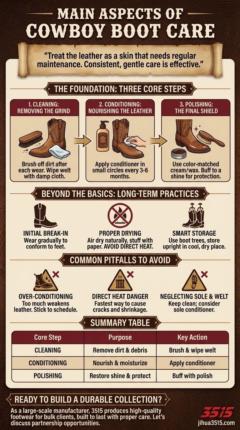 Quali sono gli aspetti principali della cura degli stivali da cowboy? La guida in 3 passaggi per stivali duraturi Guida Visiva