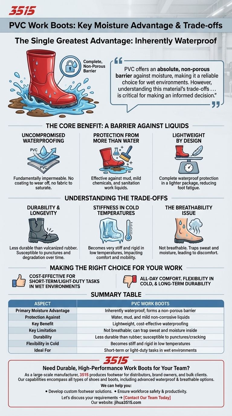 ¿Cuál es una ventaja clave de las botas de trabajo de PVC en cuanto a la humedad? Protección impermeable inigualable Guía Visual