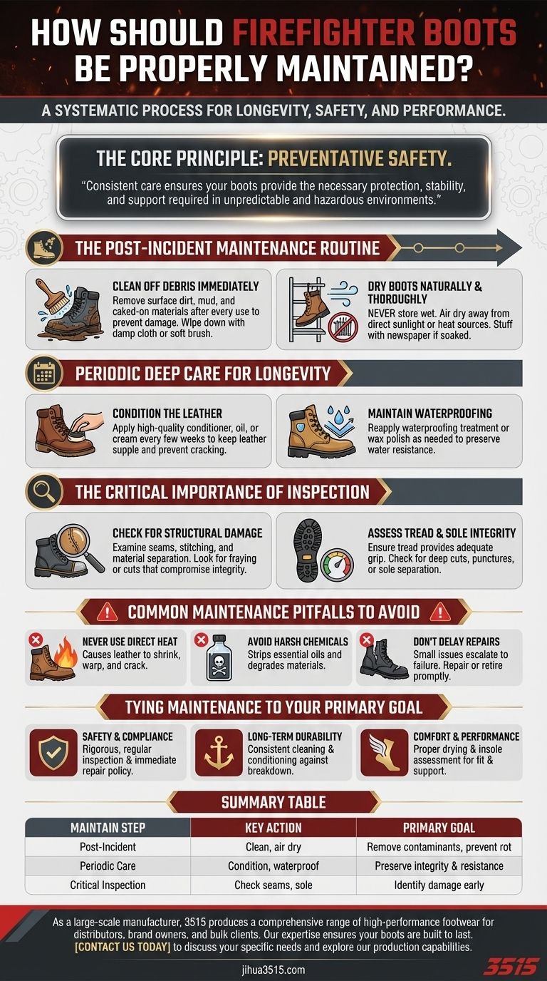 How should firefighter boots be properly maintained? A Guide to Extend Lifespan & Safety Visual Guide