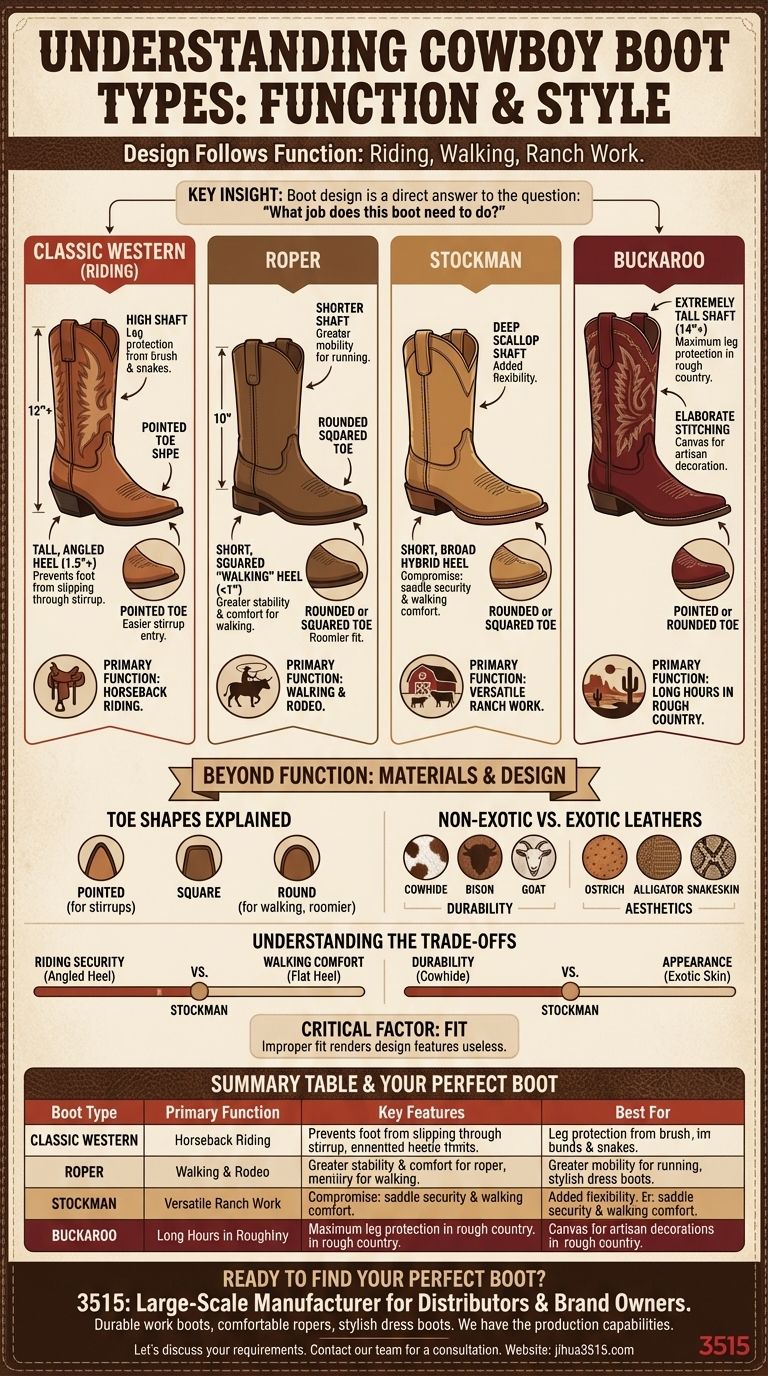 Quels sont les différents types de bottes de cowboy ? Choisissez la bonne botte pour l'équitation, le travail ou le style Guide Visuel