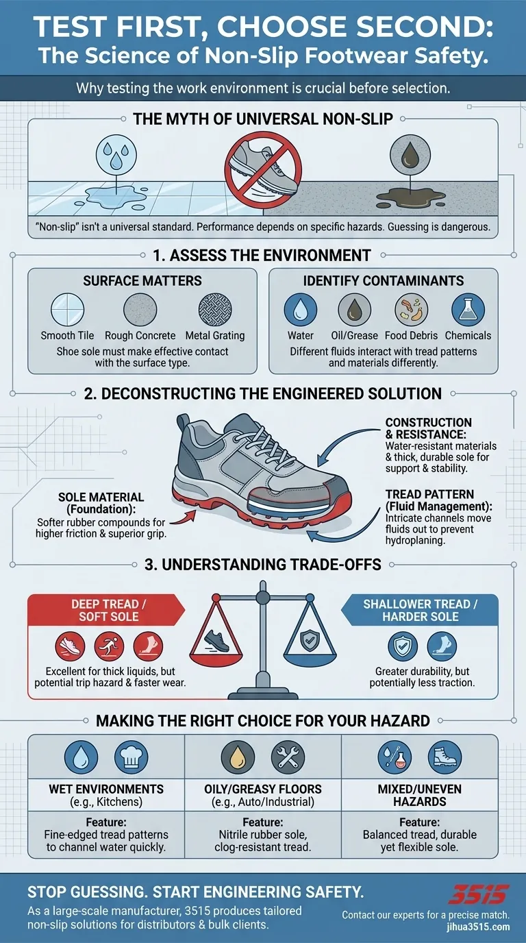 Perché è importante testare l'ambiente di lavoro prima di scegliere scarpe antiscivolo? Abbina la scarpa ai tuoi pericoli specifici Guida Visiva