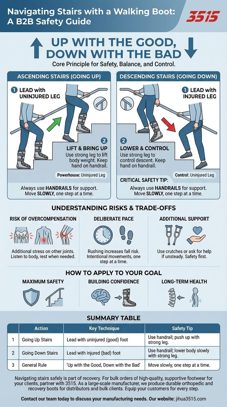 ¿Cómo se deben subir y bajar las escaleras con una bota ortopédica? Una guía segura paso a paso Guía Visual