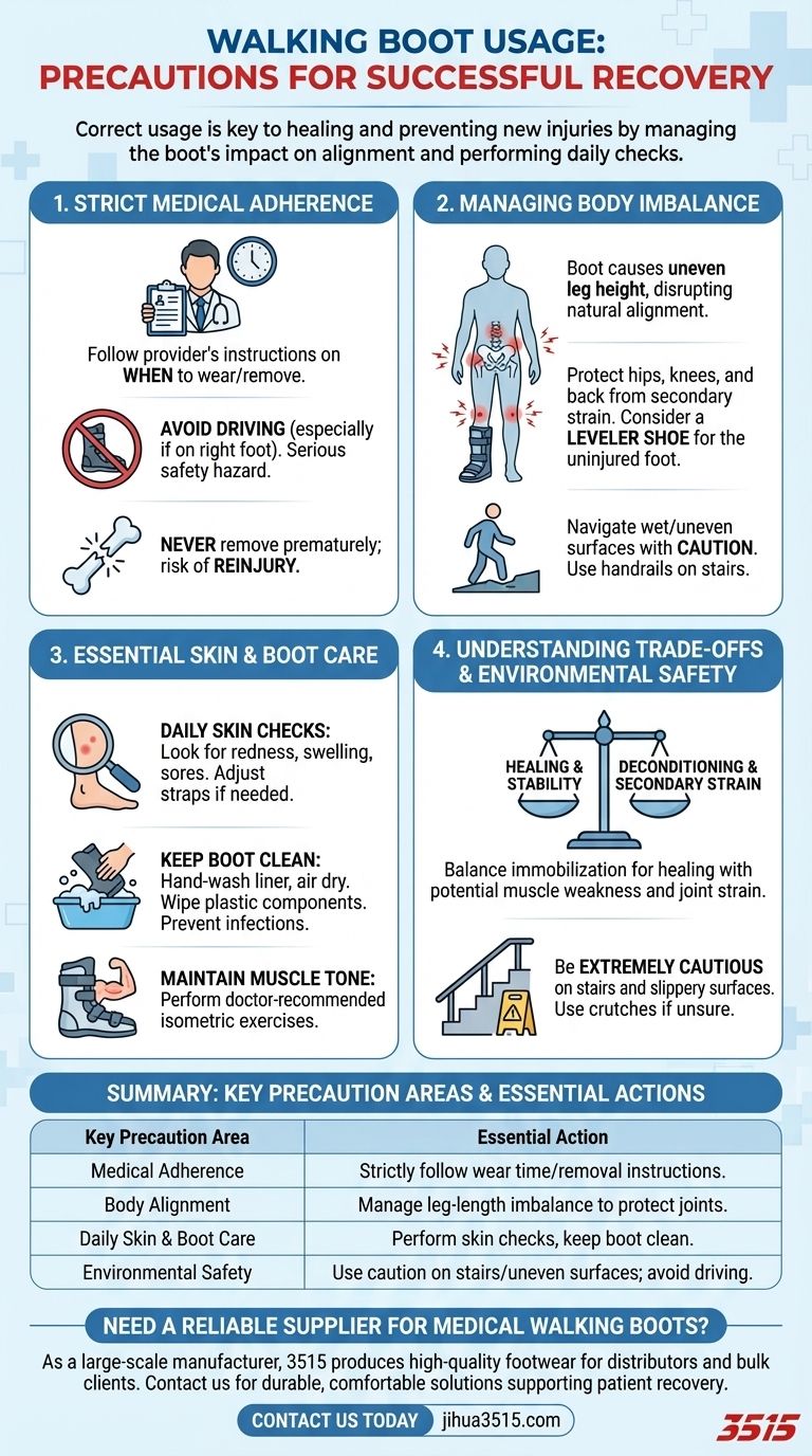 ウォーキングブーツの使用に関して、どのような注意が必要ですか？安全で効果的な回復のためのガイド ビジュアルガイド