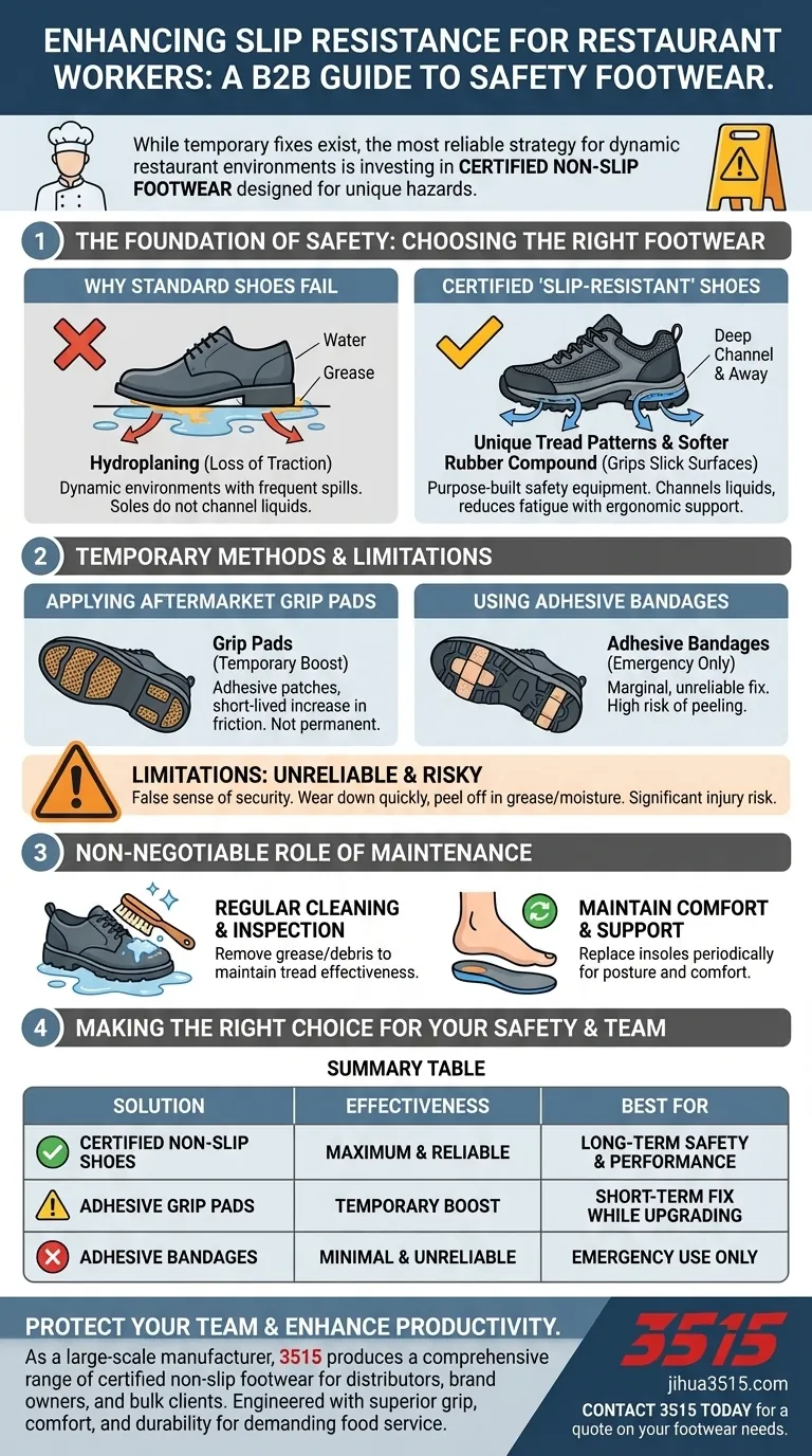 Come possono i lavoratori della ristorazione migliorare la resistenza allo scivolamento delle loro scarpe? Investi in calzature antiscivolo certificate per la massima sicurezza Guida Visiva