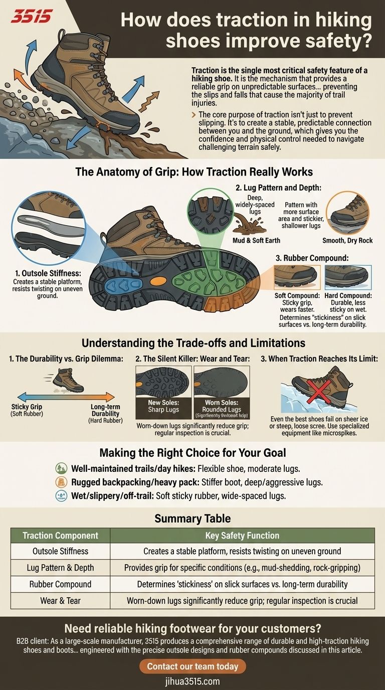 Comment l'adhérence des chaussures de randonnée améliore-t-elle la sécurité ? En prévenant les glissades et les chutes sur des terrains imprévisibles. Guide Visuel