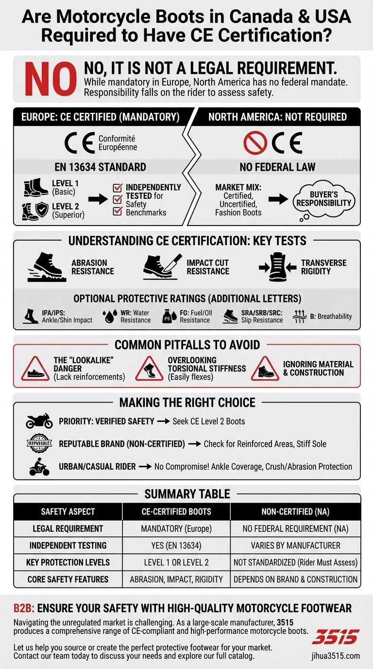¿Las botas de moto vendidas en Canadá y EE. UU. requieren certificación CE? Entendiendo las normas de seguridad norteamericanas Guía Visual