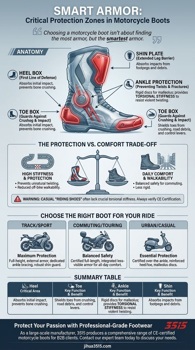オートバイのブーツの装甲板で保護すべき足の領域は何ですか？重要な保護で安全なライディングを確保しましょう ビジュアルガイド