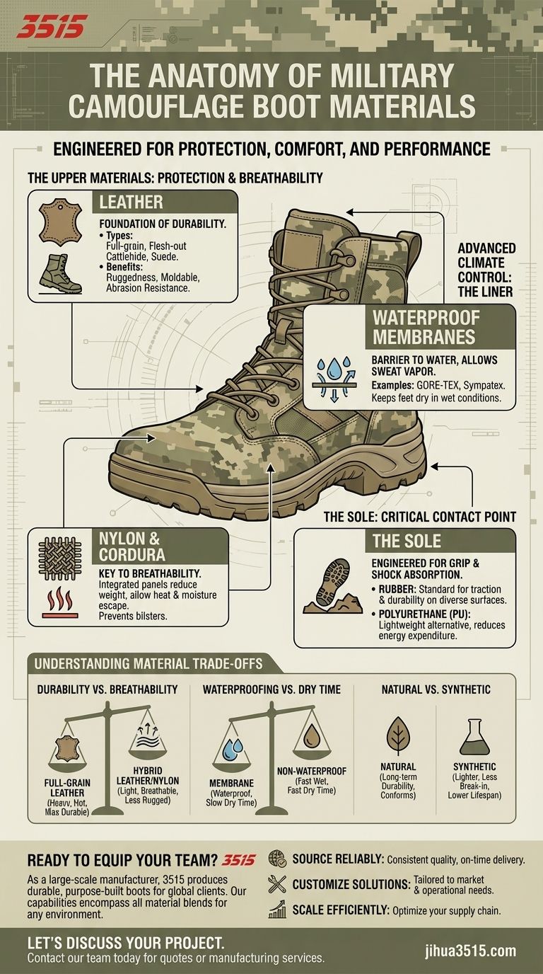 Quali materiali vengono comunemente utilizzati nella costruzione di stivali militari mimetici? Scopri la miscela strategica per prestazioni ottimali Guida Visiva