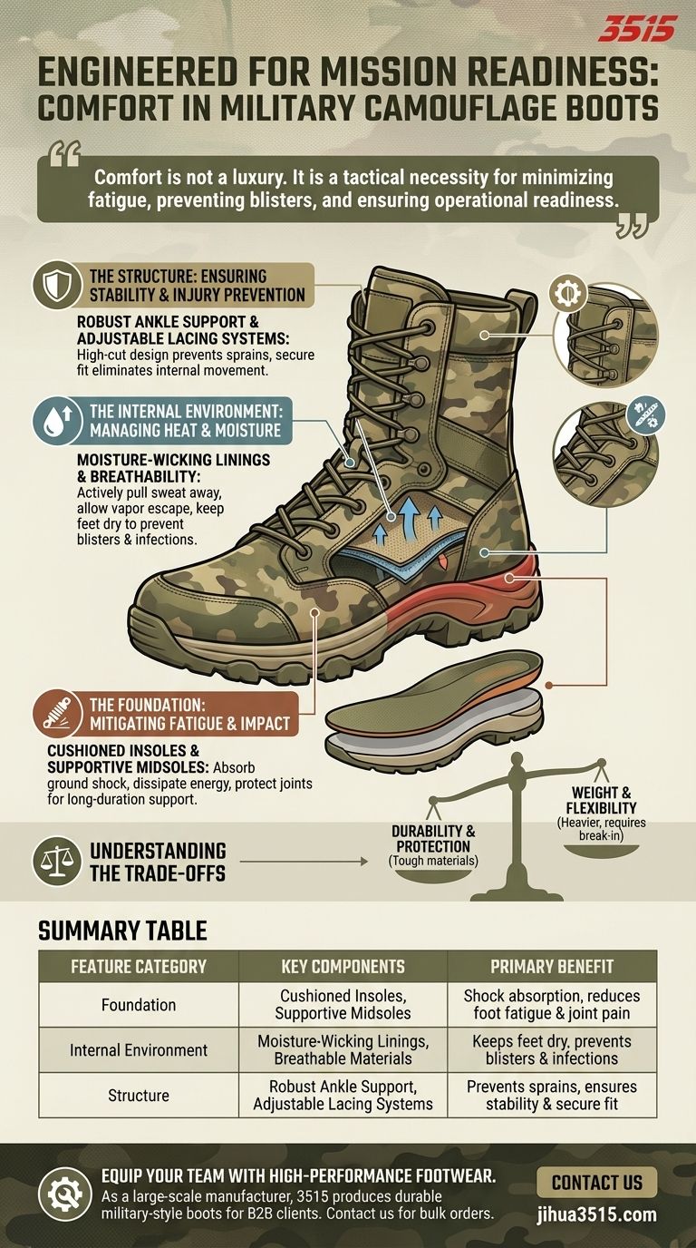 Quali caratteristiche di comfort sono tipicamente incluse negli scarponi mimetici militari? Progettati per resistenza e prestazioni Guida Visiva