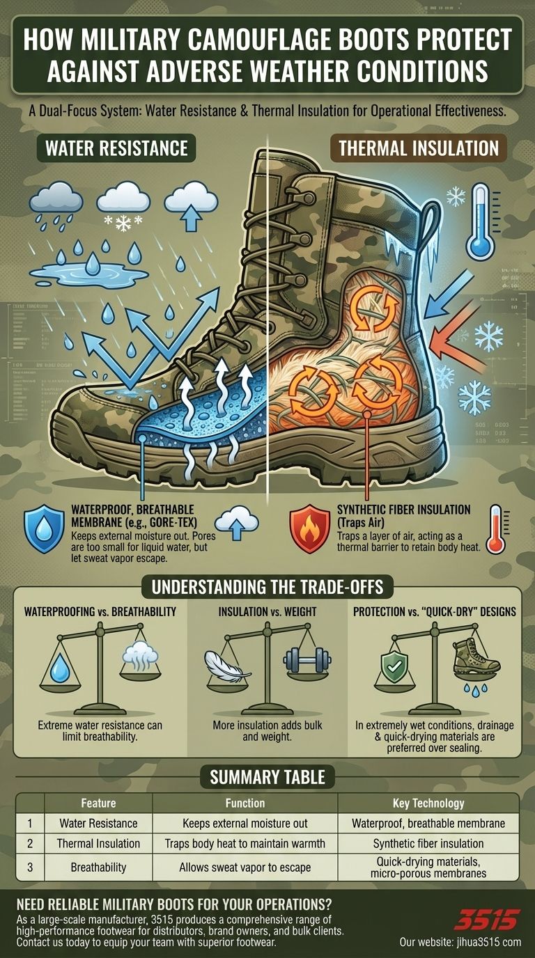 Como as botas de camuflagem militar protegem contra intempéries? Garantindo Pés Secos e Quentes em Qualquer Condição Guia Visual
