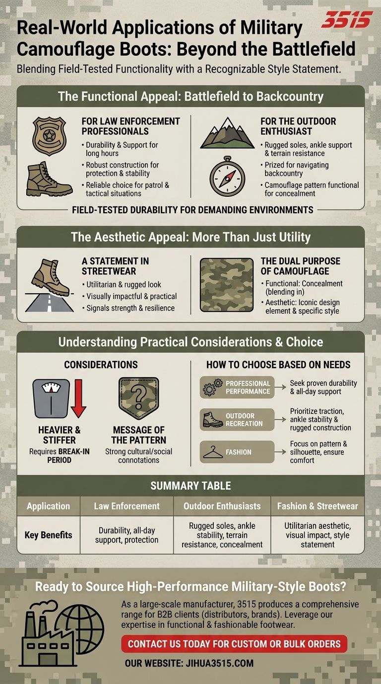 軍用迷彩ブーツの実際の用途にはどのようなものがありますか？タクティカルからトレンドまで ビジュアルガイド
