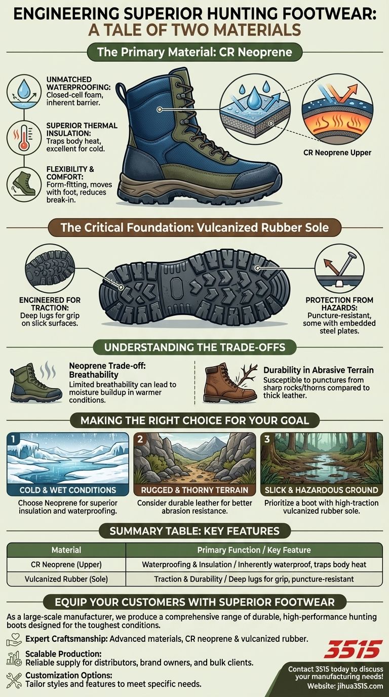 Quale materiale viene utilizzato principalmente nelle scarpe e negli stivali da caccia? Neoprene imbattibile per cacce in condizioni di bagnato e freddo Guida Visiva