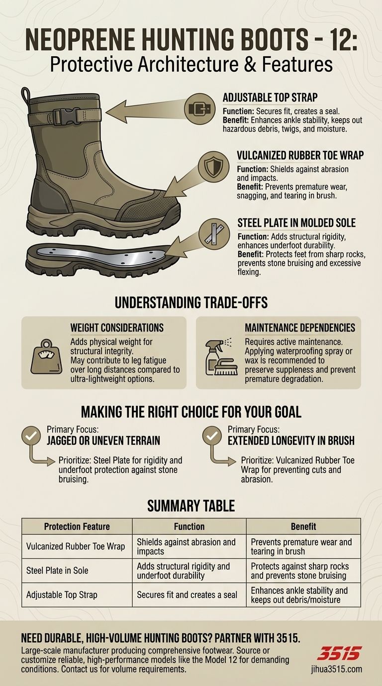 Quali caratteristiche di protezione aggiuntive sono disponibili negli stivali da caccia in neoprene - modello 12? Una triade di durabilità rinforzata Guida Visiva