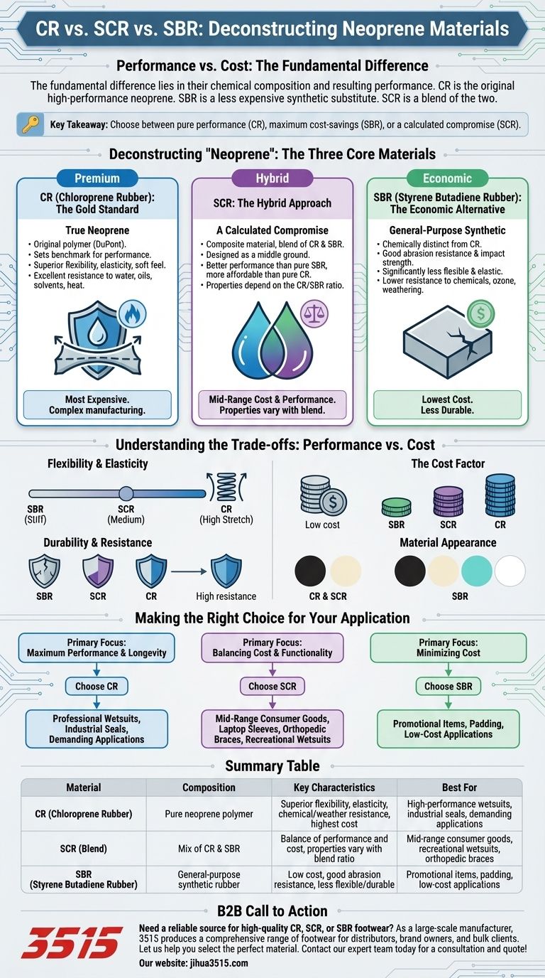 Какова разница между CR, SCR и SBR в неопреновых материалах? Выберите правильный материал для ваших нужд Визуальное руководство