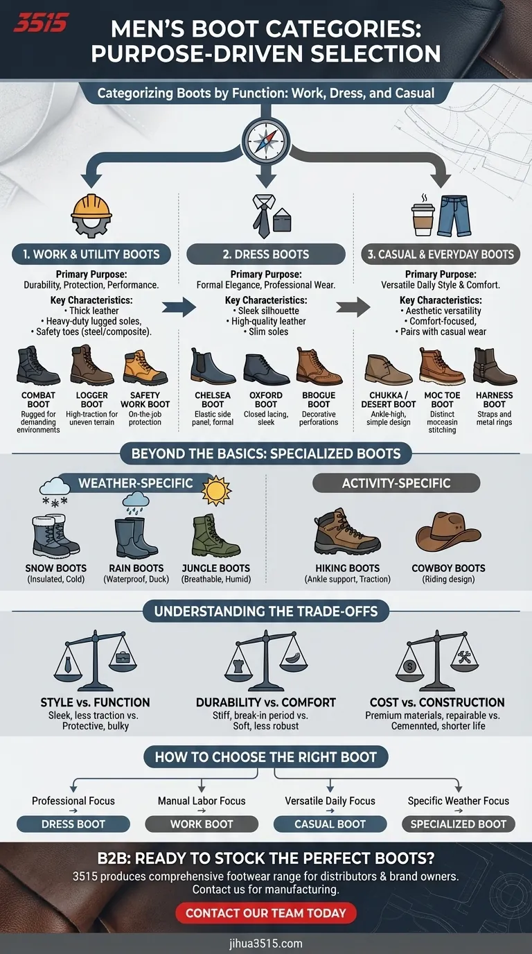 Quali sono i diversi tipi di stivali da uomo? Trova il tuo abbinamento perfetto per lavoro, stile e uso quotidiano Guida Visiva