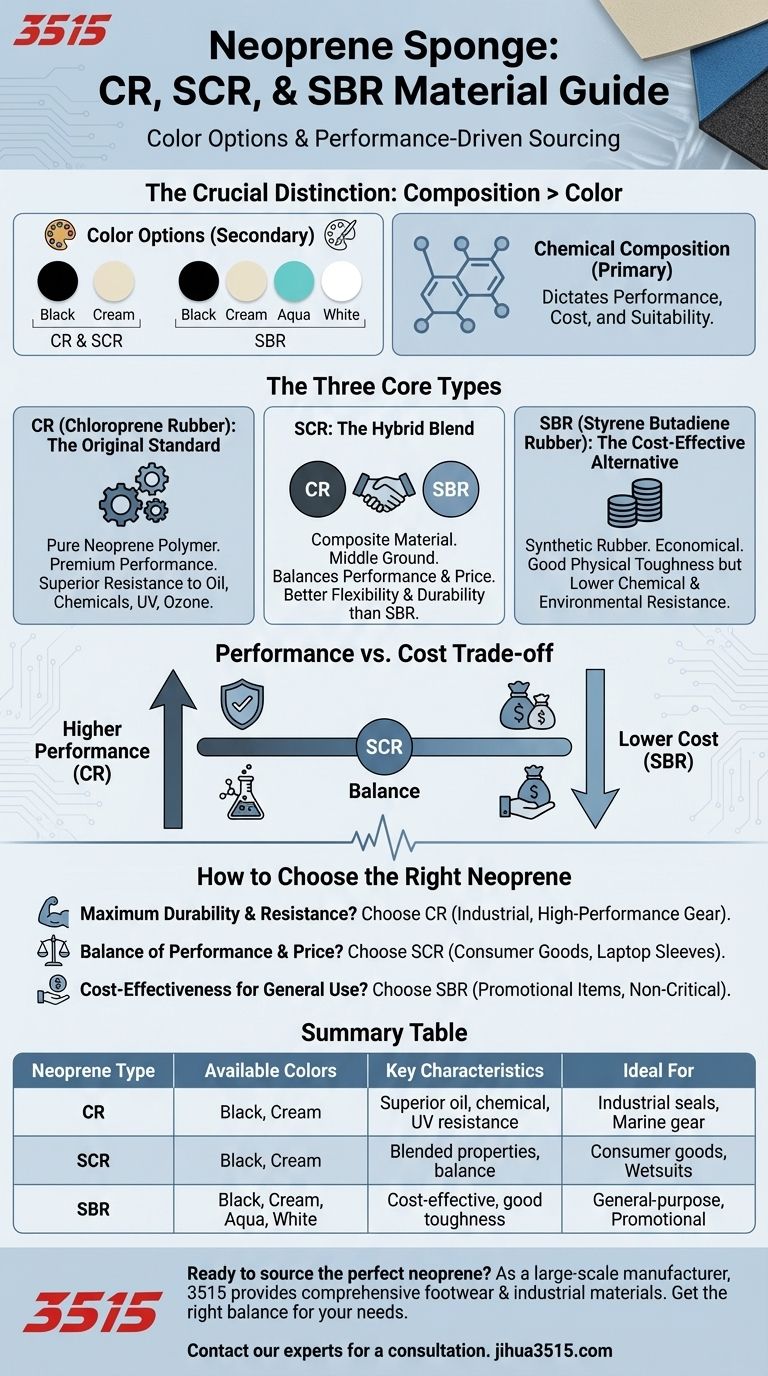 CR、SCR、SBRネオプレンスポンジのカラーオプションは何ですか？用途に合った素材を選びましょう ビジュアルガイド
