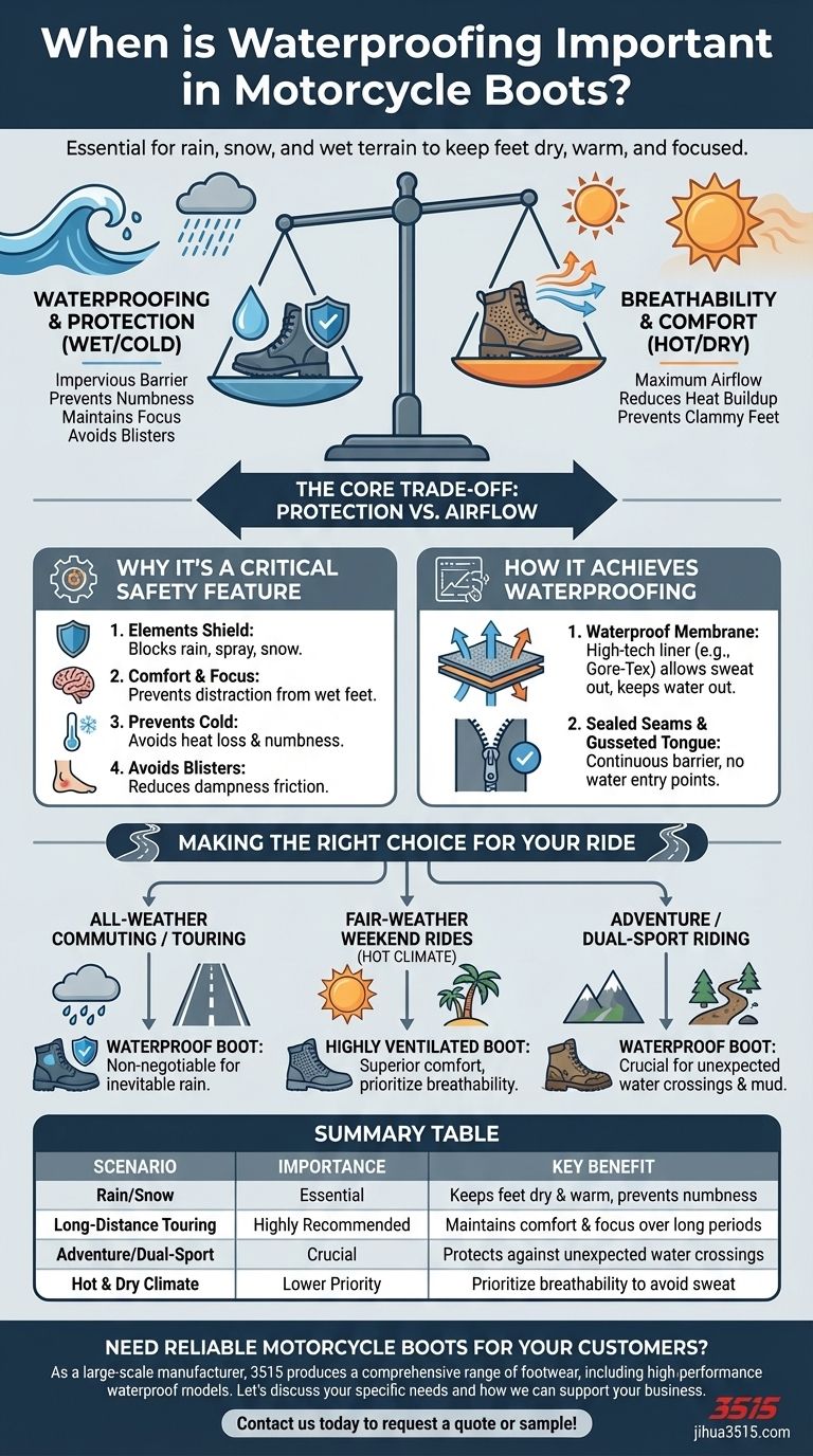 Quand l'imperméabilité est-elle importante pour les bottes de moto ? Assurer la sécurité et le confort du motard Guide Visuel