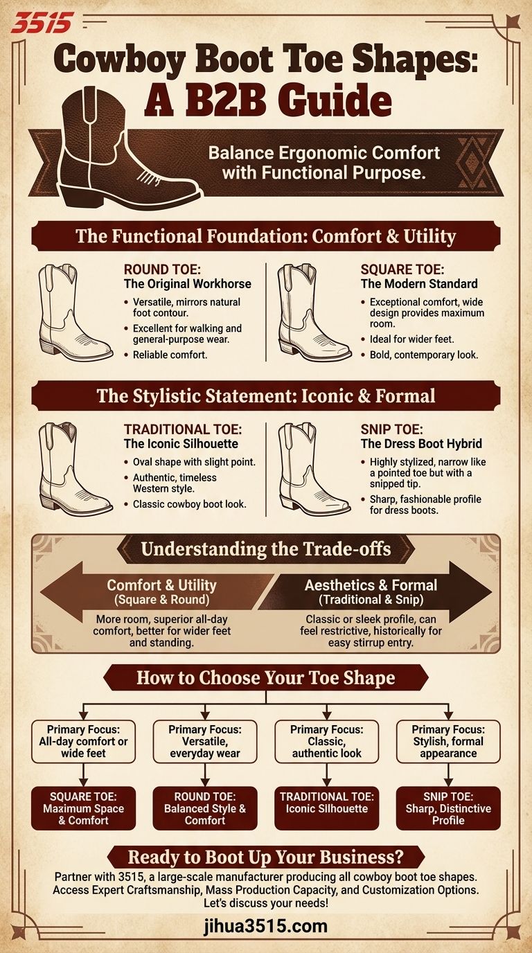 Quelles sont les formes d'embout courantes pour les bottes de cowboy ? Trouvez votre ajustement parfait pour le confort et le style. Guide Visuel