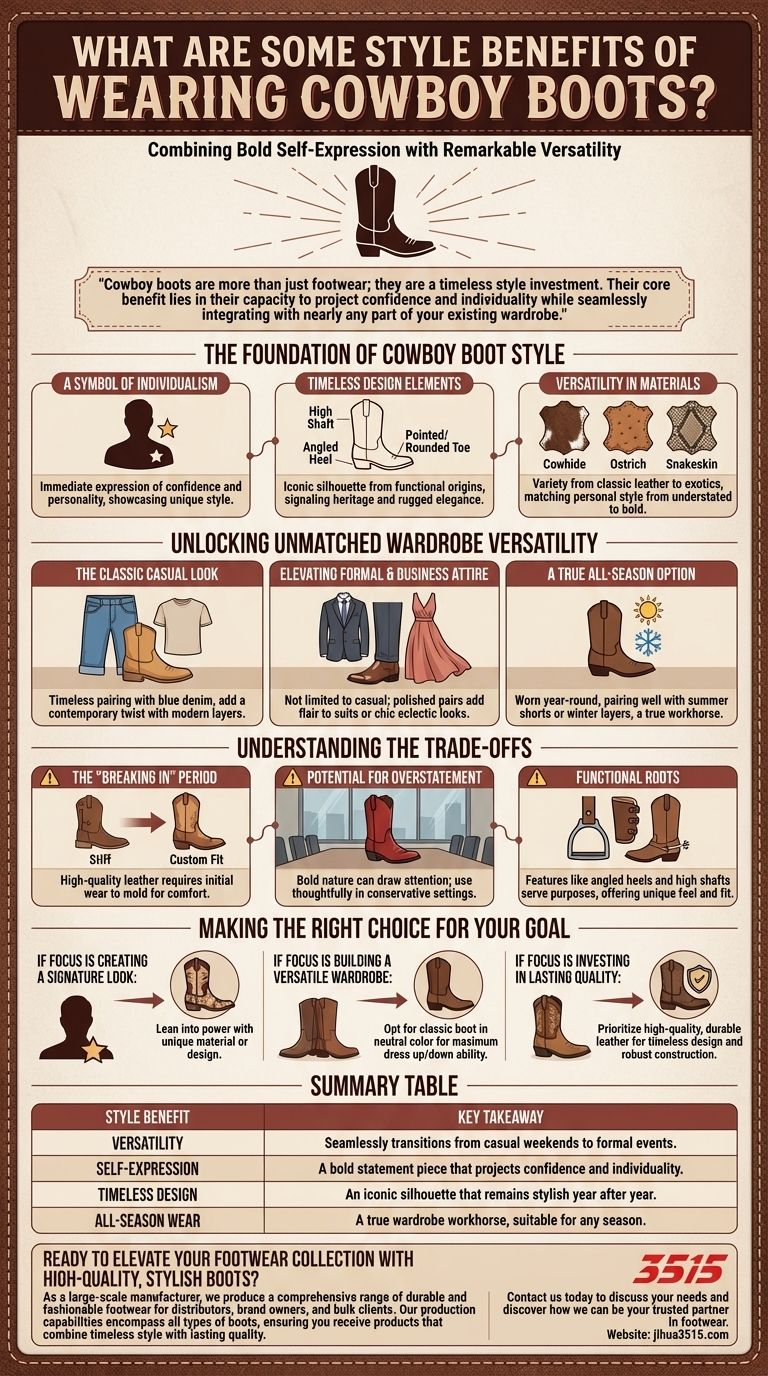 ¿Cuáles son algunos de los beneficios de estilo de usar botas de vaquero? Aumenta tu confianza y la versatilidad de tu guardarropa Guía Visual