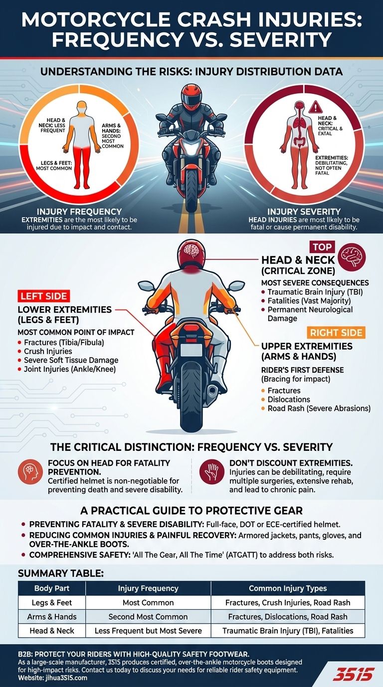 ما هي أجزاء الجسم الأكثر إصابة في حوادث الدراجات النارية؟ دليل لمناطق الإصابة عالية الخطورة دليل مرئي
