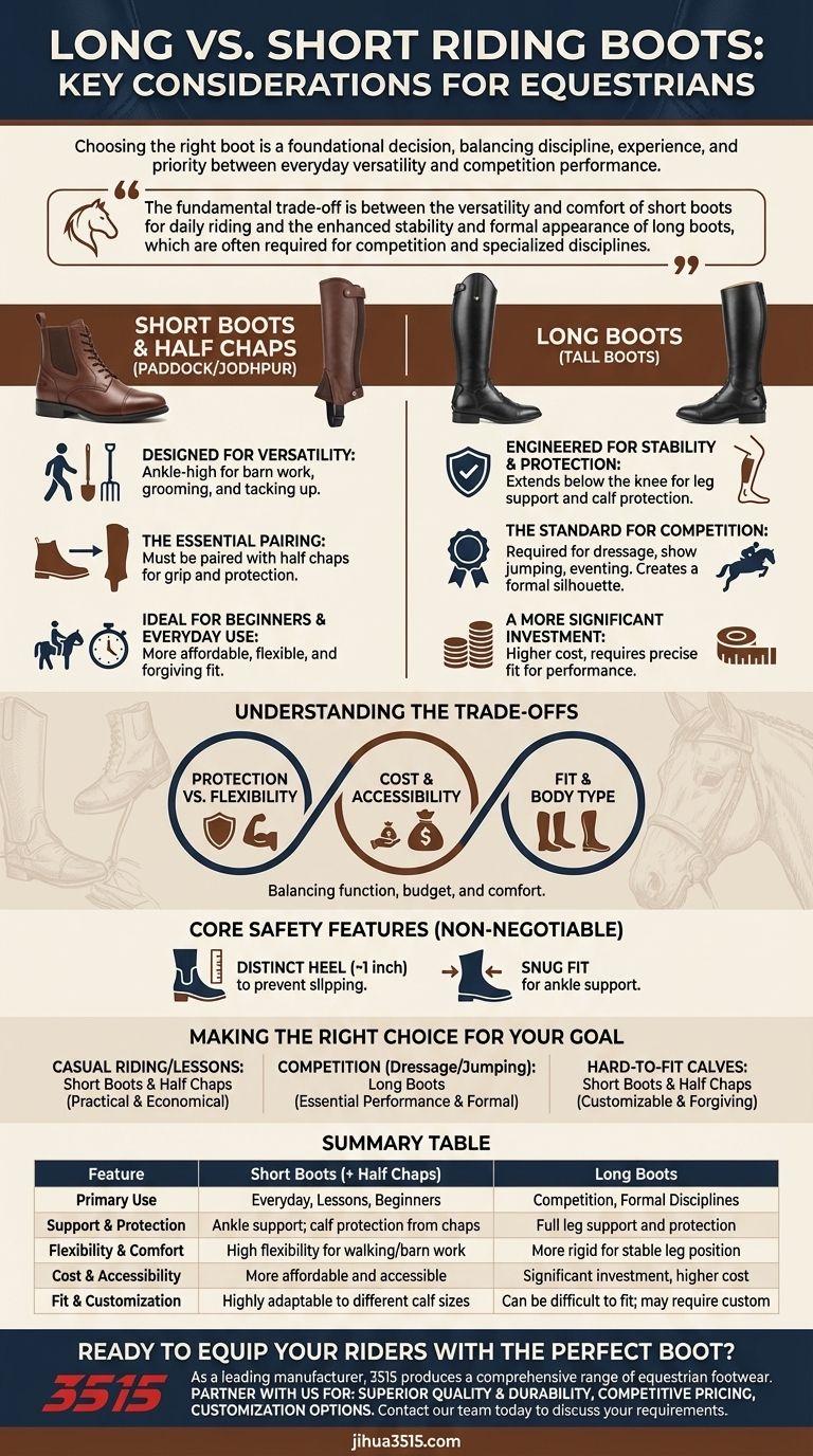 What are the key considerations when choosing between long and short riding boots? Find Your Perfect Fit for Safety & Performance Visual Guide