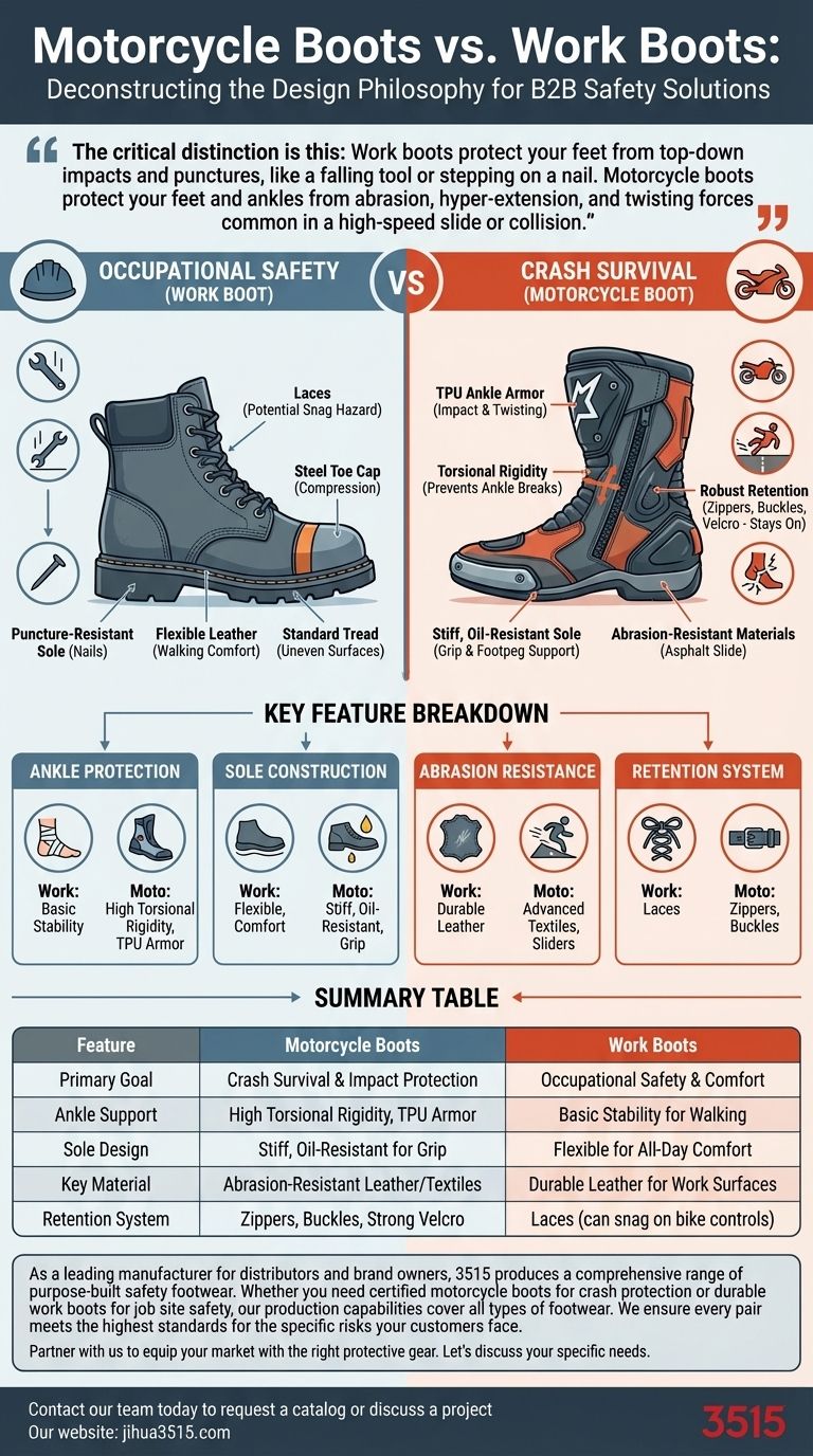 كيف تختلف أحذية الدراجات النارية عن أحذية العمل العادية؟ فهم فجوة السلامة الحرجة دليل مرئي