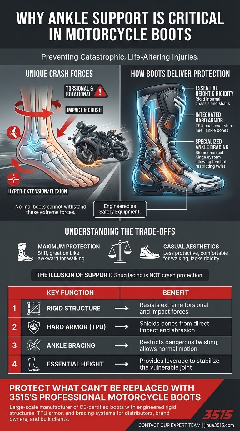 Perché il supporto alla caviglia negli stivali da moto è importante? Prevenire infortuni catastrofici in caso di incidente Guida Visiva