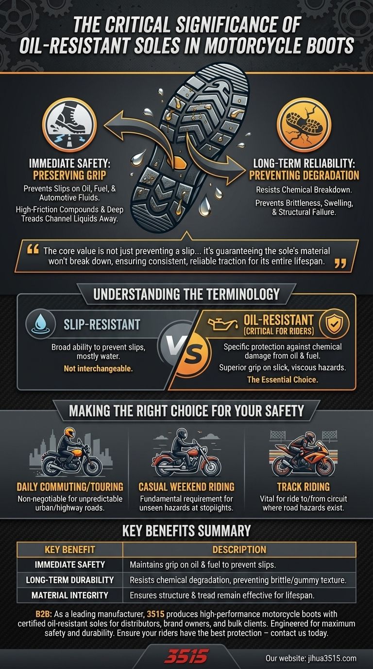 ما هي أهمية النعل المقاوم للزيت في أحذية الدراجات النارية؟ حافظ على سلامتك وطول عمر معداتك دليل مرئي