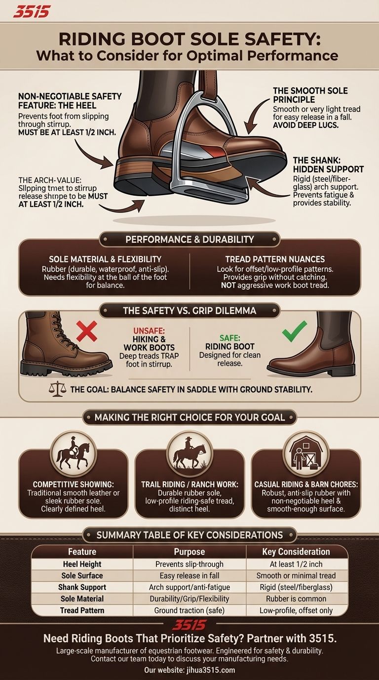 승마 부츠 밑창에 대해 고려해야 할 사항은 무엇인가요? 안전과 성능 보장 시각적 가이드