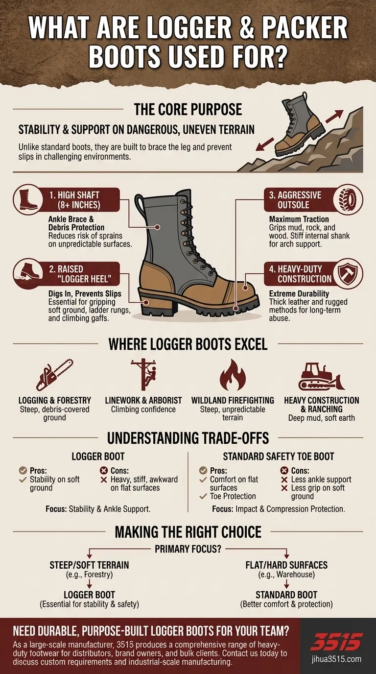À quoi servent les bottes de bûcheron ou de packer ? L'équipement essentiel pour le travail sur terrain accidenté Guide Visuel