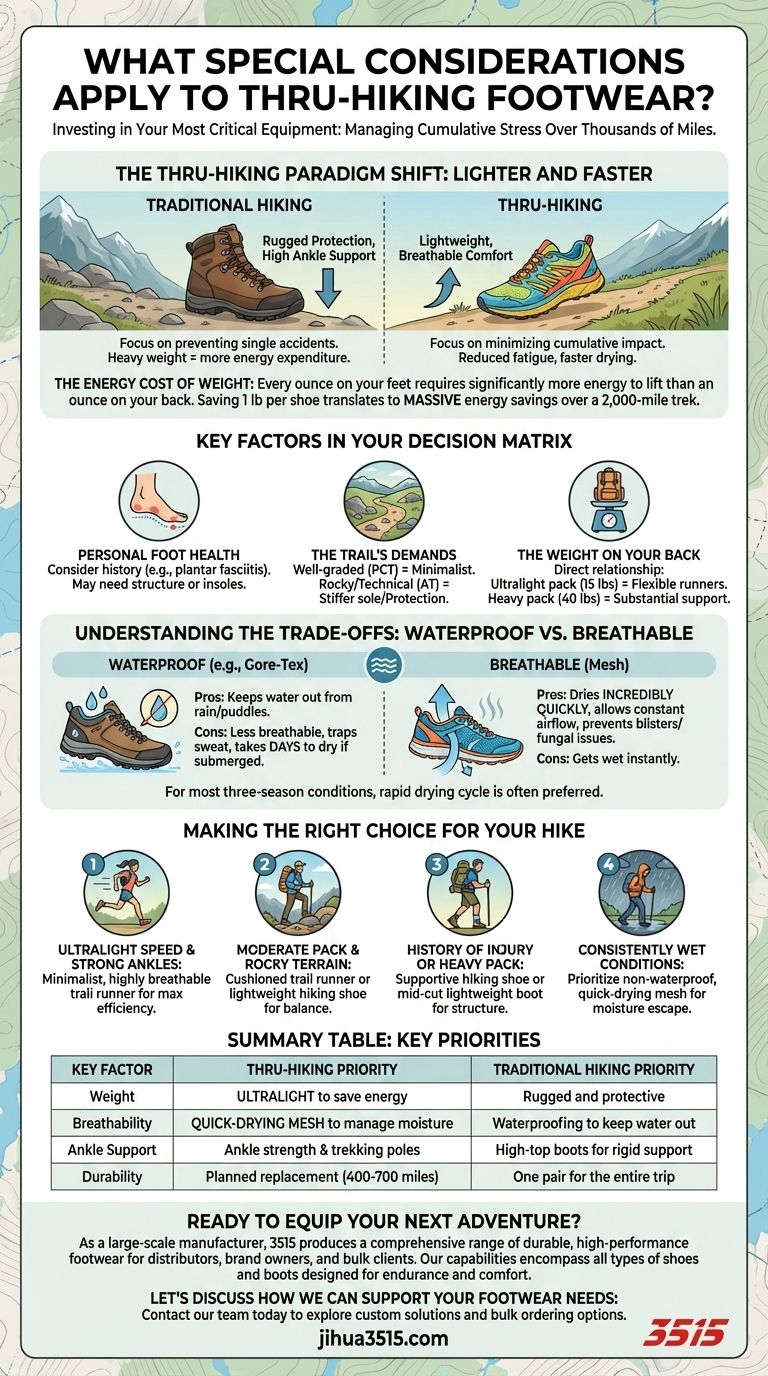 종주 하이킹 신발에 적용되는 특별한 고려 사항은 무엇인가요? 2,000마일 이상을 위한 경량 편안함 우선 시각적 가이드