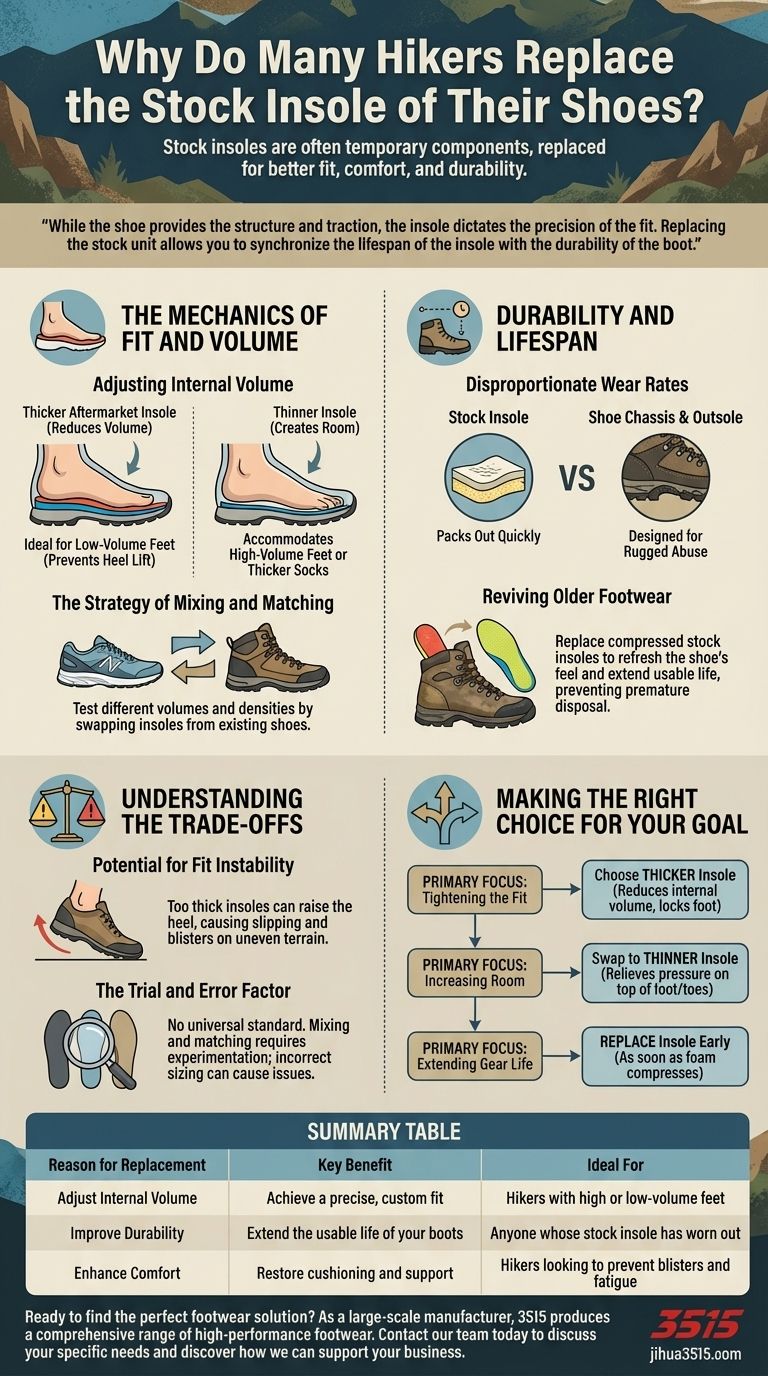 많은 등산객들이 신발의 기본 깔창을 교체하는 이유는 무엇일까요? 더 나은 착용감과 내구성을 위한 가이드 시각적 가이드