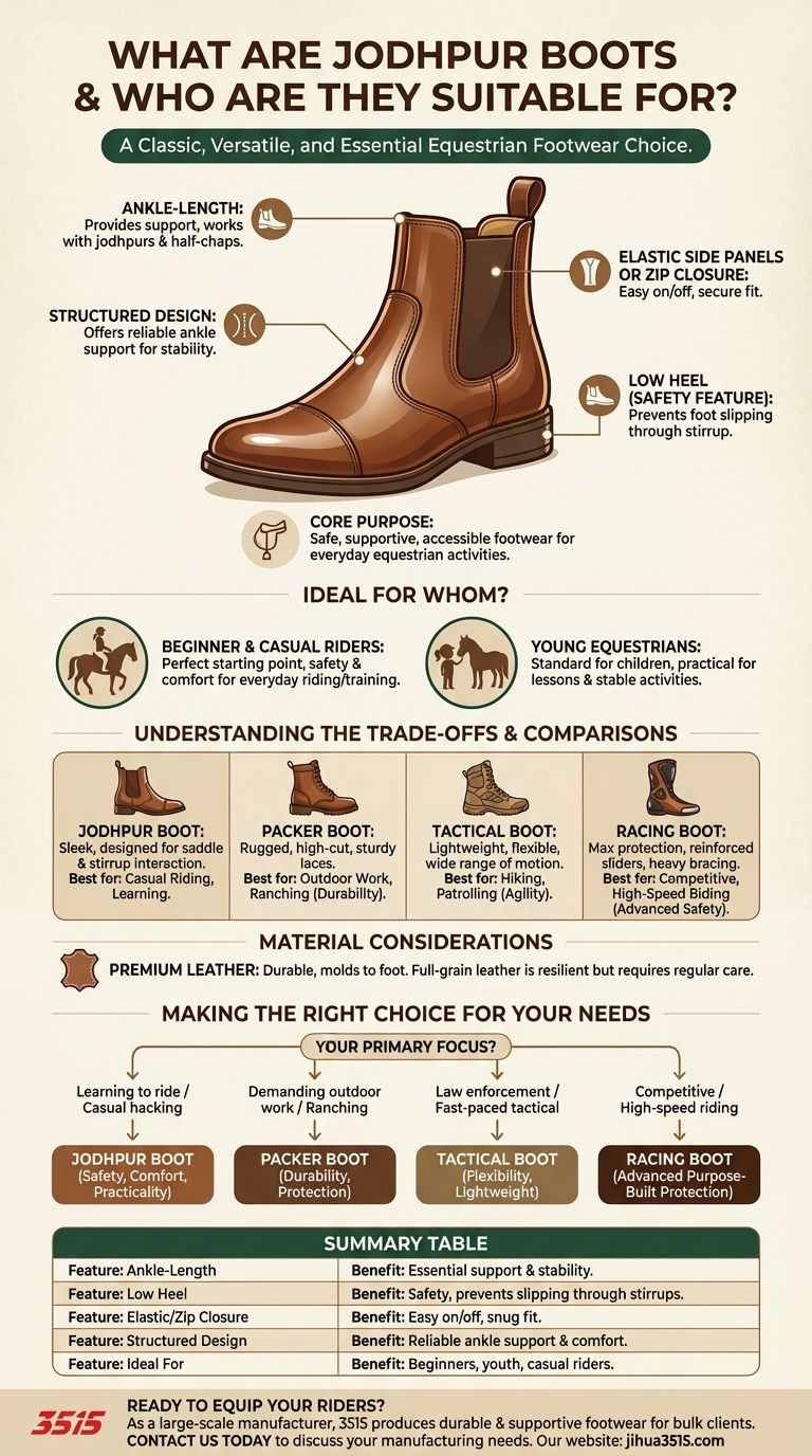 ジョドプルブーツとは何ですか？また、どのような人に向いていますか？初心者や若いライダーに最適な乗馬用フットウェア ビジュアルガイド