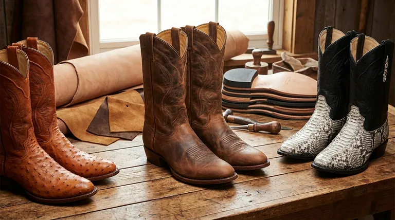 Quais são os materiais típicos para botas de cowboy? De couro de boi a couros exóticos