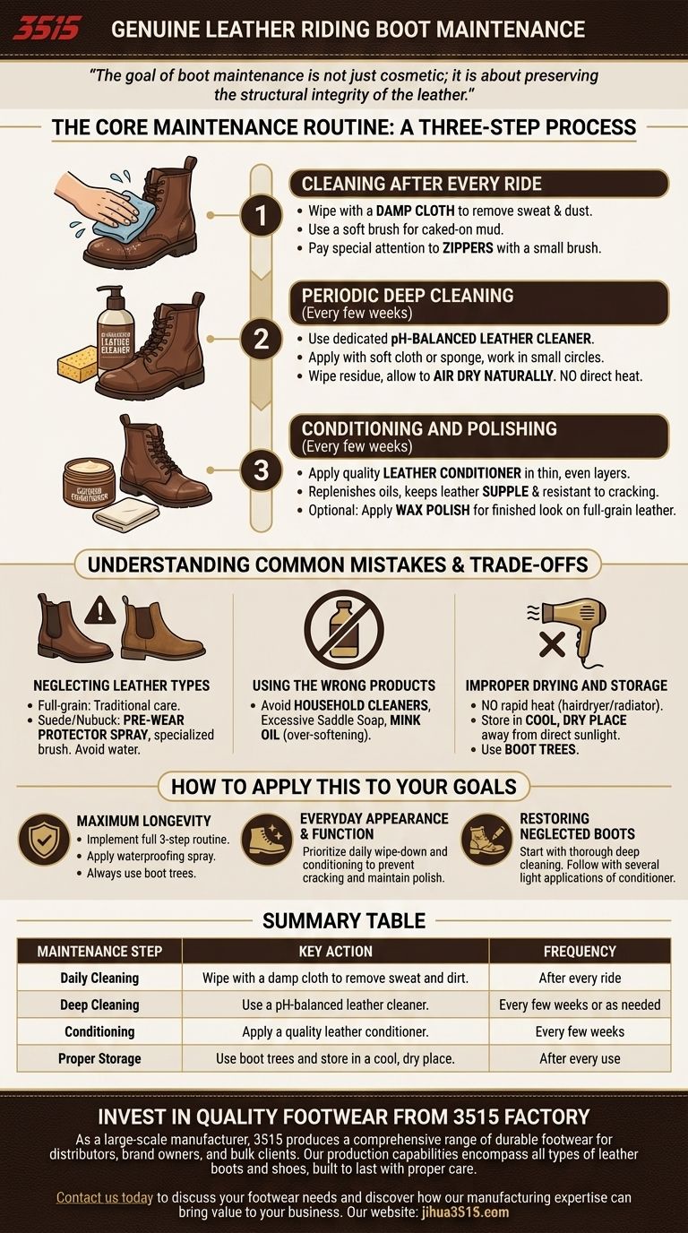 ¿Cómo se deben mantener las botas de montar de cuero genuino? Una guía de 3 pasos para un rendimiento duradero Guía Visual