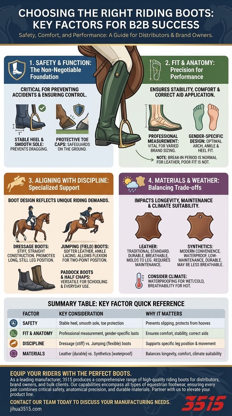 Quali fattori dovrebbero considerare i cavalieri nella scelta degli stivali? Una guida alla sicurezza, alla vestibilità e alle prestazioni Guida Visiva