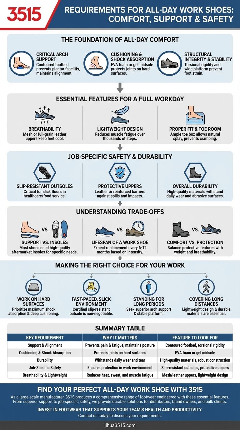 Quelles exigences spéciales les chaussures de travail pour un port toute la journée doivent-elles satisfaire ? Caractéristiques clés pour le confort et la sécurité toute la journée Guide Visuel
