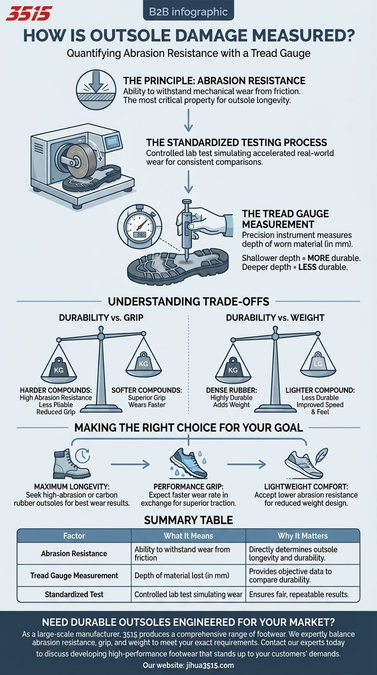 Comment les dommages de la semelle extérieure sont-ils mesurés ? Quantifier la durabilité grâce aux tests de résistance à l'abrasion Guide Visuel