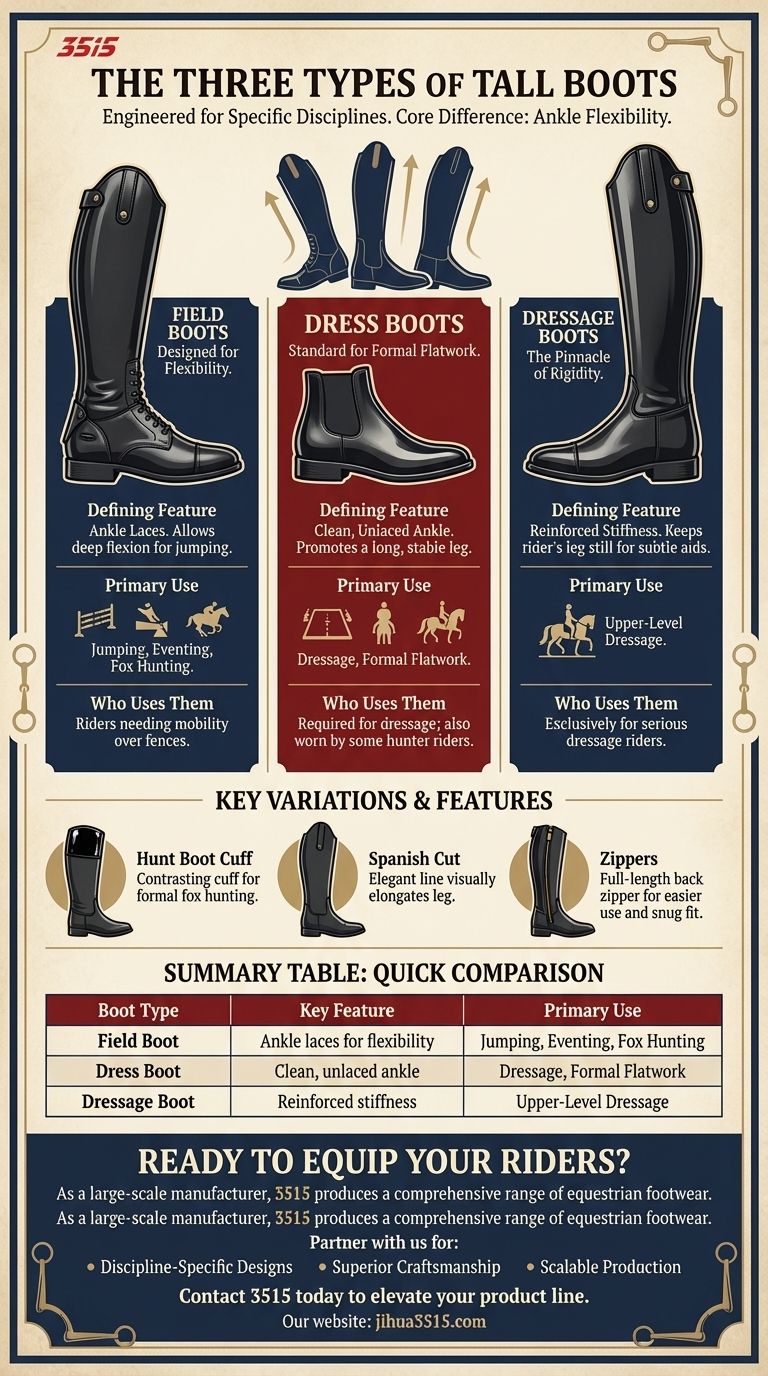 What are the three types of tall boots? A Guide to Choosing the Right English Riding Boot Visual Guide