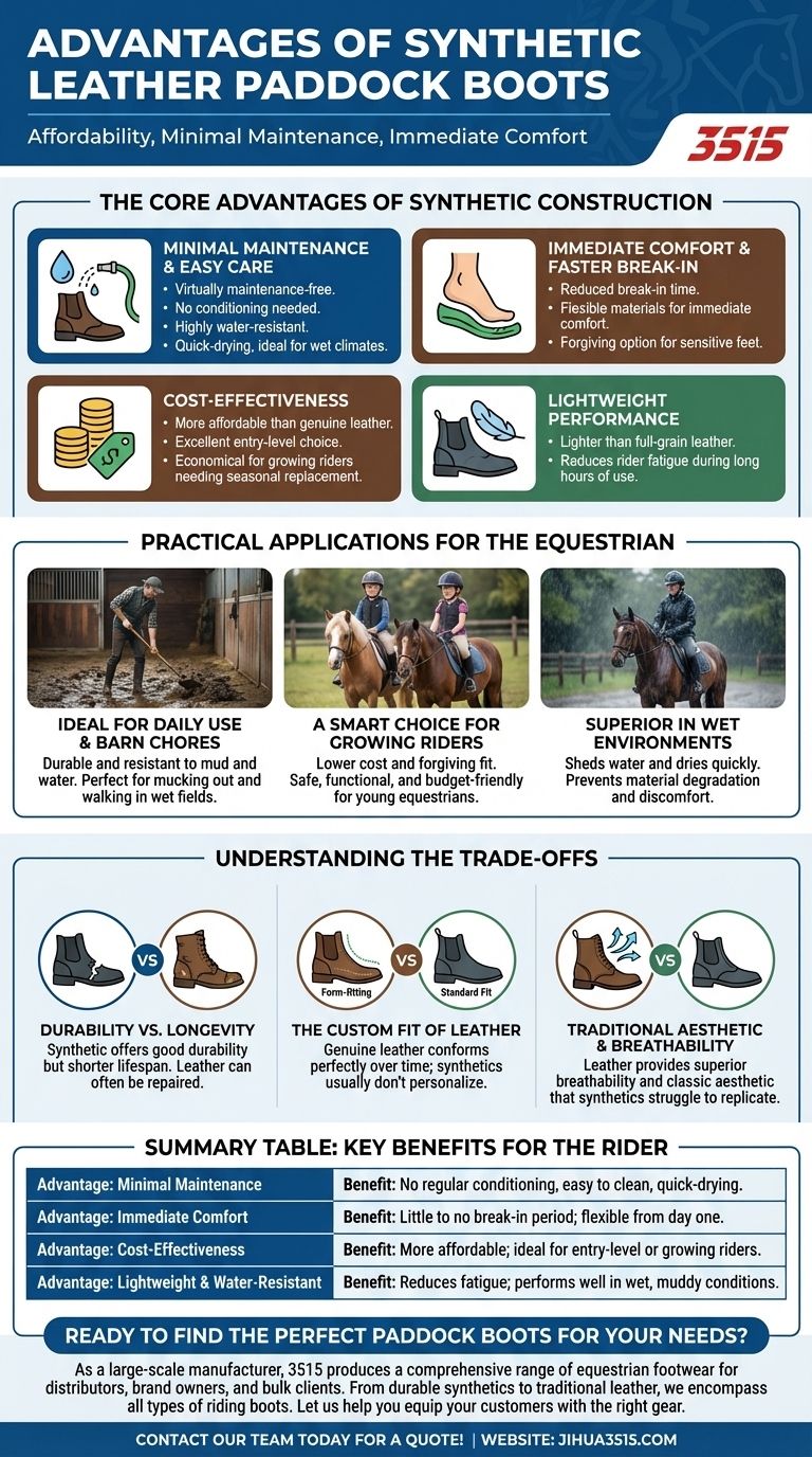 인조 가죽 패독 부츠의 장점은 무엇인가요? 뛰어난 편안함 & 사계절 성능 시각적 가이드