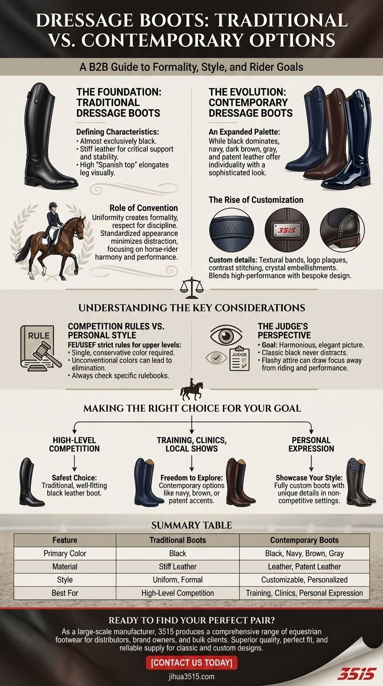 馬場馬術ブーツの伝統的な選択肢と現代的な選択肢は何ですか？ あなたのライディングスタイルに最適なブーツを選びましょう ビジュアルガイド